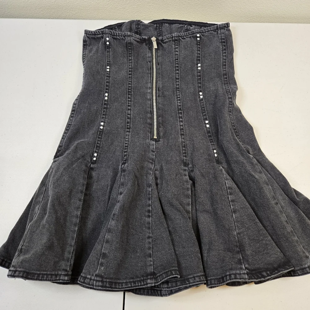 NWoT Wild Fable Black Denim Strapless Dress w Studded Detail Size Small - Picture 5 of 9